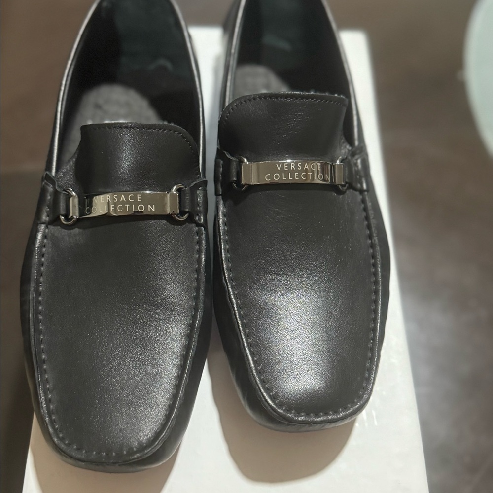 Versace Collection Black Loafers with Metallic Detail
